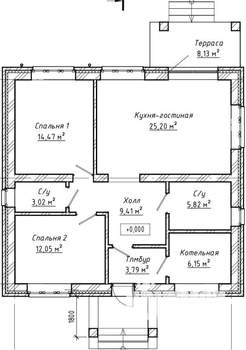 Дом 80м², 1-этажный, участок 5 сот.  