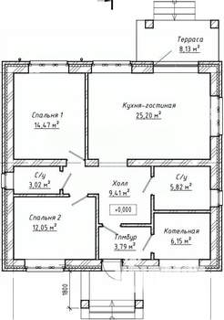 Дом 80м², 1-этажный, участок 6 сот.  