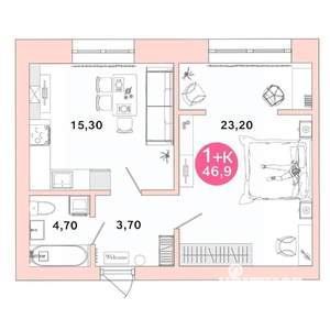 1-к квартира, вторичка, 47м2, 1/4 этаж