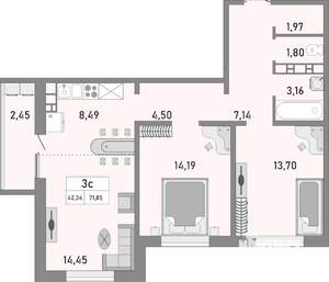 3-к квартира, строящийся дом, 72м2, 8/25 этаж