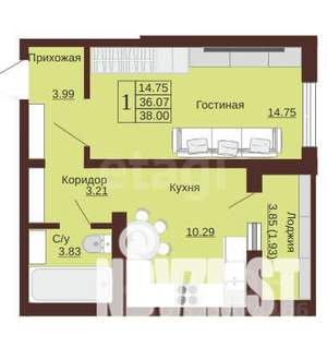1-к квартира, вторичка, 39м2, 10/13 этаж