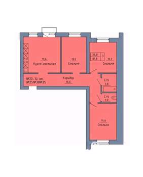 3-к квартира, строящийся дом, 82м2, 4/4 этаж