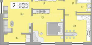 2-к квартира, вторичка, 62м2, 17/24 этаж