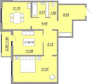 2-к квартира, вторичка, 64м2, 2/17 этаж