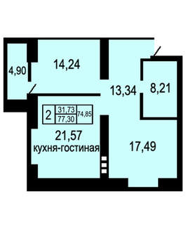 2-к квартира, вторичка, 80м2, 14/17 этаж