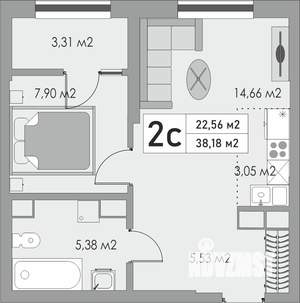 2-к квартира, вторичка, 38м2, 7/10 этаж