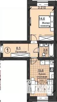 1-к квартира, вторичка, 42м2, 3/3 этаж