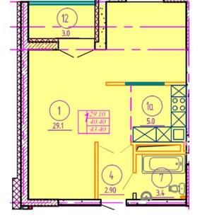1-к квартира, вторичка, 46м2, 5/10 этаж