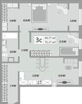 3-к квартира, строящийся дом, 75м2, 1/9 этаж