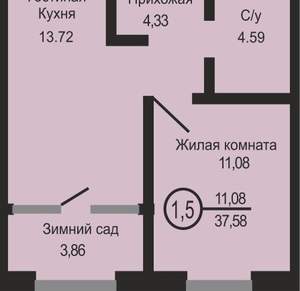 1-к квартира, вторичка, 38м2, 16/18 этаж