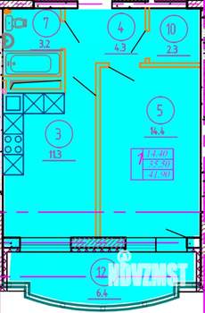 1-к квартира, строящийся дом, 42м2, 1/10 этаж