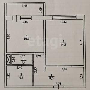 1-к квартира, вторичка, 43м2, 5/10 этаж