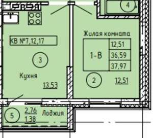 1-к квартира, вторичка, 38м2, 4/9 этаж