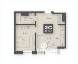 2-к квартира, строящийся дом, 38м2, 2/4 этаж