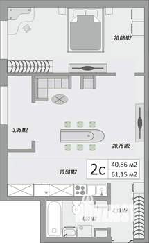 2-к квартира, строящийся дом, 65м2, 2/9 этаж