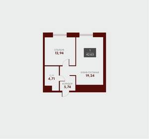 1-к квартира, вторичка, 43м2, 11/15 этаж