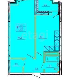 2-к квартира, вторичка, 42м2, 1/17 этаж