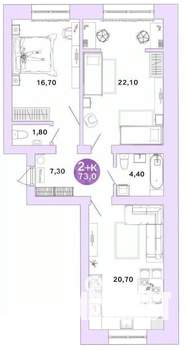 2-к квартира, вторичка, 73м2, 3/4 этаж