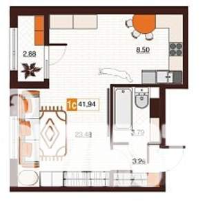 1-к квартира, вторичка, 42м2, 1/17 этаж