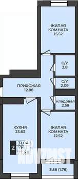 2-к квартира, строящийся дом, 78м2, 2/9 этаж