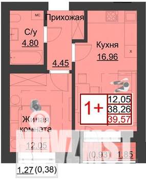 1-к квартира, вторичка, 40м2, 4/5 этаж