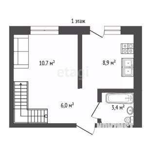 2-к квартира, вторичка, 61м2, 3/3 этаж