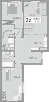 3-к квартира, строящийся дом, 78м2, 2/10 этаж