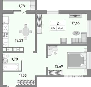 2-к квартира, вторичка, 62м2, 24/25 этаж