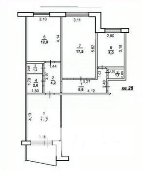 3-к квартира, вторичка, 66м2, 7/9 этаж