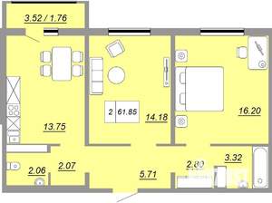 2-к квартира, вторичка, 60м2, 2/24 этаж