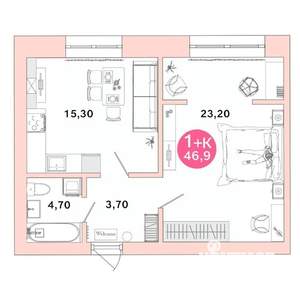 1-к квартира, вторичка, 47м2, 3/4 этаж