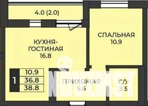 1-к квартира, вторичка, 39м2, 2/7 этаж