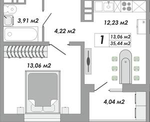 1-к квартира, вторичка, 35м2, 3/9 этаж