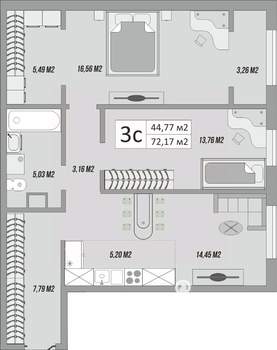 3-к квартира, строящийся дом, 75м2, 1/9 этаж