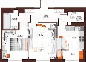 2-к квартира, вторичка, 58м2, 13/17 этаж