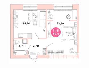 2-к квартира, вторичка, 47м2, 1/4 этаж