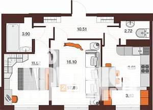 2-к квартира, строящийся дом, 58м2, 16/17 этаж
