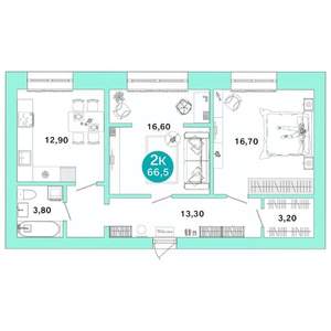 2-к квартира, вторичка, 67м2, 2/4 этаж