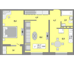 2-к квартира, вторичка, 59м2, 8/24 этаж
