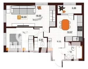 2-к квартира, вторичка, 59м2, 2/17 этаж