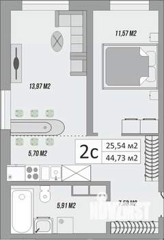 2-к квартира, вторичка, 45м2, 1/9 этаж