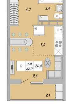 1-к квартира, вторичка, 25м2, 7/17 этаж