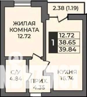 1-к квартира, строящийся дом, 40м2, 11/12 этаж