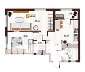 2-к квартира, вторичка, 59м2, 11/17 этаж