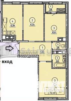3-к квартира, вторичка, 76м2, 9/16 этаж