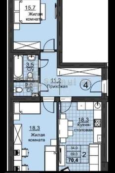 2-к квартира, вторичка, 70м2, 2/3 этаж