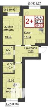 2-к квартира, строящийся дом, 60м2, 5/5 этаж