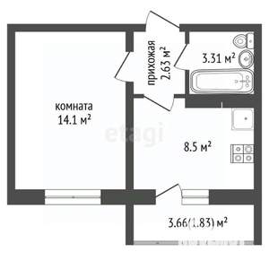 1-к квартира, вторичка, 30м2, 6/17 этаж