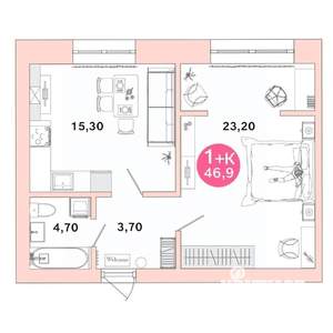 1-к квартира, вторичка, 47м2, 3/4 этаж