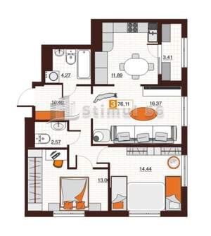 3-к квартира, вторичка, 76м2, 13/17 этаж